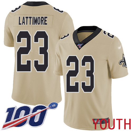 New Orleans Saints Limited Gold Youth Marshon Lattimore Jersey NFL Football #23 100th Season Inverted Legend Jersey->women nfl jersey->Women Jersey